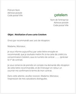 Résilier une carte de crédit renouvelable Cetelem